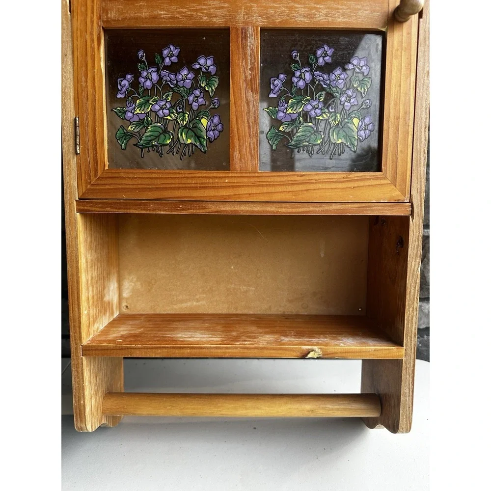 Vintage 90s Wooden Farmhouse Country Cottage Bathroom Wall Cabinet / Spice Rack